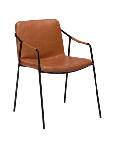 Dining chair with armrests, upholstered in vintage brown leather - 1