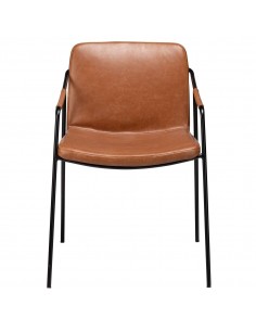 Dining chair with armrests, upholstered in vintage brown leather - 1 2