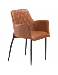 Dining chair / armchair with quilting upholstered in vintage brown leather - 1