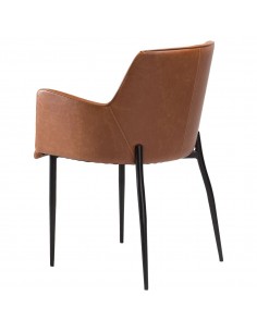 Dining chair / armchair with quilting upholstered in vintage brown leather - 1 2