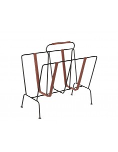 Kovový stojan na noviny zdobený kůží | dovoz Indie-1