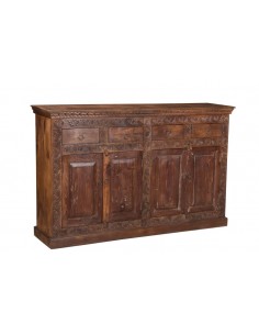 Chest of teak wood, 4 doors dark brown - 1