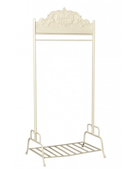 Kovový stojan na oblečení s vyřezávanou deskou, krémový-1