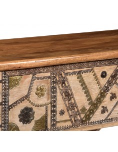 Chest of teak wood decorated with metal, width 117 - 1 2