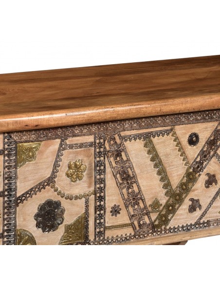 Chest of teak wood decorated with metal, width 117 - 2