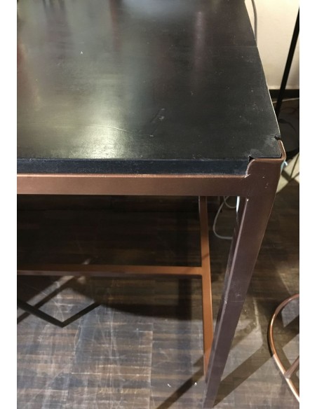 Psací stůl kov s tmavým dřevem, měděný-2