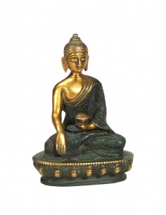 Brass statuette of Buddha with green patina - 1