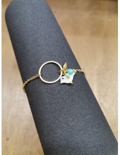 Náramek s bílým ptáčkem a zeleným korálkem | PIOU PIOU-1 2