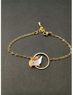 Náramek s růžovým ptáčkem a korálkem| PIOU PIOU-1