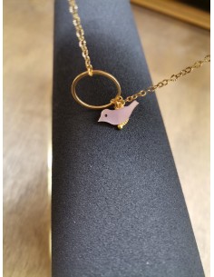 Náramek s růžovým ptáčkem a korálkem| PIOU PIOU-1 2