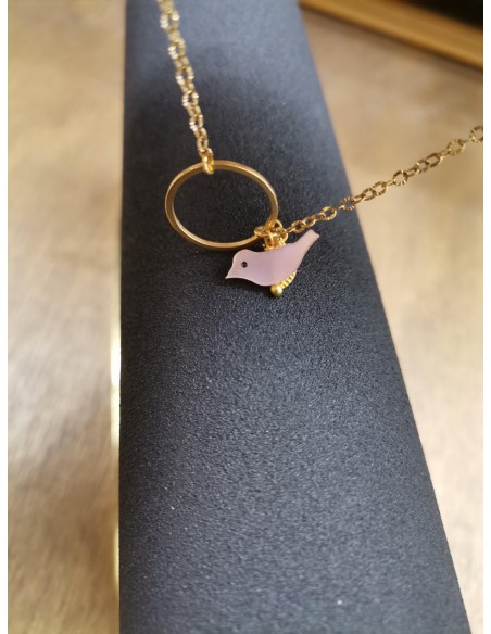 Náramek s růžovým ptáčkem a korálkem| PIOU PIOU-2