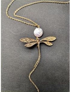 Zlatý řetízkový náhrdelník s vážkou a prvkem z perleti | PIOU PIOU-1 2