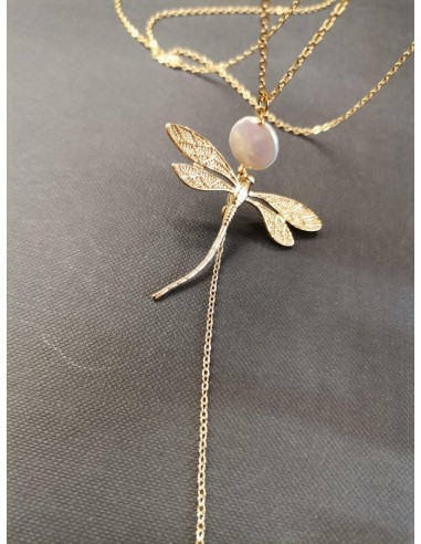 Zlatý řetízkový náhrdelník s vážkou a prvkem z perleti | PIOU PIOU-3
