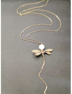 Zlatý řetízkový náhrdelník s vážkou a prvkem z perleti | PIOU PIOU-1