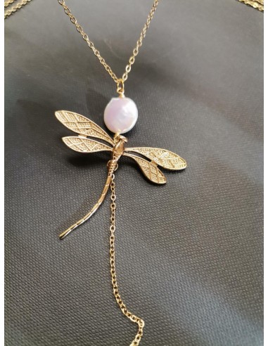 Zlatý řetízkový náhrdelník s vážkou a prvkem z perleti | PIOU PIOU-4