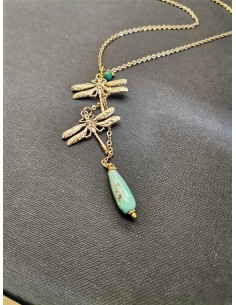 Chain necklace with dragonfly motifs and green beads | PIOU PIOU - 1 2