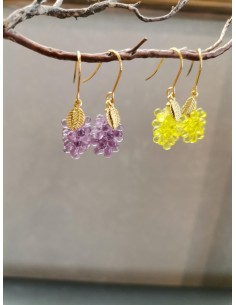Grape shaped yellow bead earrings with gold leaves| PIOU PIOU - 1 2