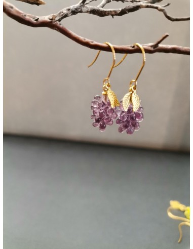 Náušnice tvaru hroznu z lila korálků se zlatými lístky| PIOU PIOU-1