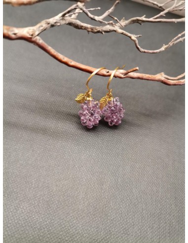 Náušnice tvaru hroznu z lila korálků se zlatými lístky| PIOU PIOU-3