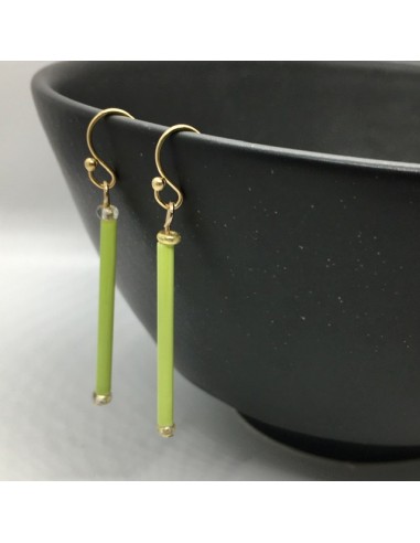 Zelené náušnice tyčky se zlatými prvky | PIOU PIOU-3