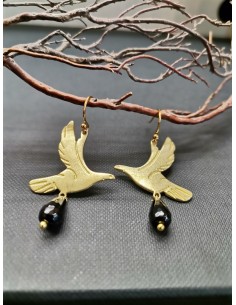 Náušnice tvaru ptáčka s černým korálkem | PIOU PIOU-1