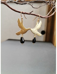 Náušnice tvaru ptáčka s černým korálkem | PIOU PIOU-1 2