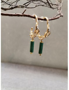 Náušnice kruhy zlaté se zeleným korálkem| PIOU PIOU-1