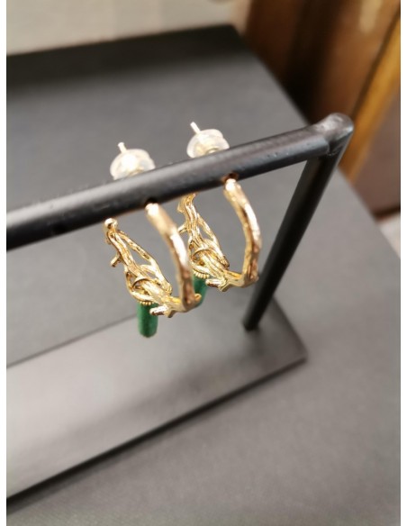 Náušnice kruhy zlaté se zeleným korálkem| PIOU PIOU-2