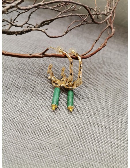 Náušnice kruhy zlaté se zeleným korálkem| PIOU PIOU-4