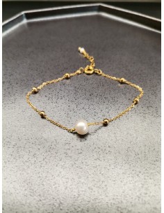 Gold chain bracelet with pearl and round gold elements|PIOU PIOU - 1
