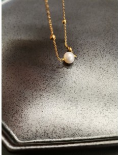 Gold chain bracelet with pearl and round gold elements|PIOU PIOU - 1 2