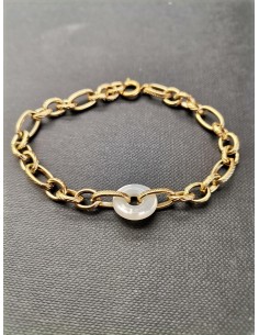 Řetězový náramek zlatý s kulatým perleťovým prvkem|PIOU PIOU-1