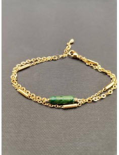 Gold chain bracelet with a green oval stone|PIOU PIOU - 1