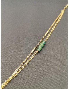 Gold chain bracelet with a green oval stone|PIOU PIOU - 1 2