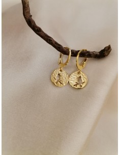 Round gold earrings with a bird cutout PIOU PIOU - 1