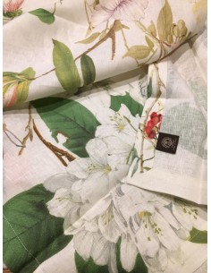 Linen runner with print Ibisco, 45x170 | TESSITURA TOSCANA TELERIE - 1 2