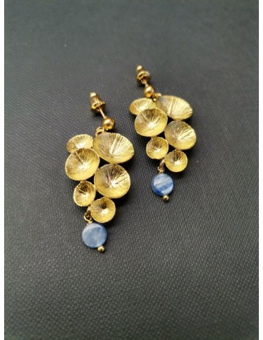 Náušnice lotosový list s modrým kamenem | PIOU PIOU-1