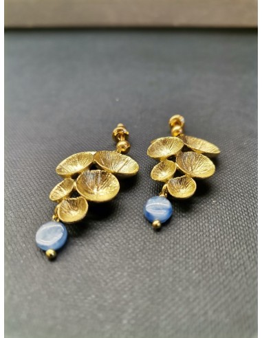 Náušnice lotosový list s modrým kamenem | PIOU PIOU-2