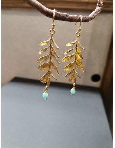 Náušnice s lístky a kamínkem | PIOU PIOU-1 2