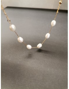 Řetízek zlatý s bílými perličkami | PIOU PIOU-1 2