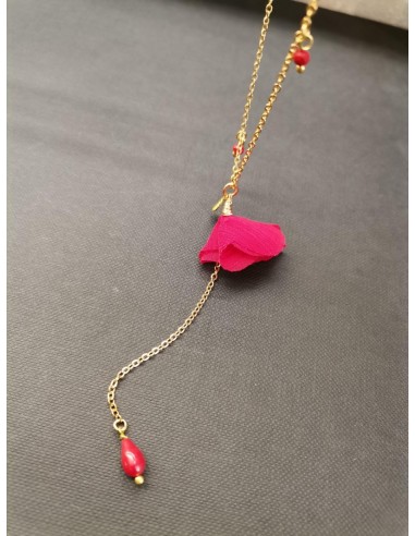 Zlatý řetízkový náhrdelník s červeným květem | PIOU PIOU-3
