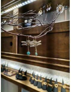 Náušnice s vážkou a tyrkysovým detailem | PIOU PIOU-1 2