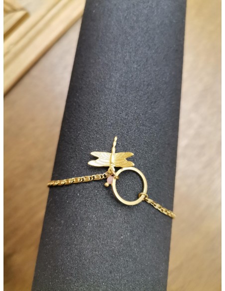 Náramek s vážkou a růžovým korálkem | PIOU PIOU-2