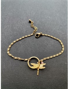 Náramek s vážkou a růžovým korálkem | PIOU PIOU-1