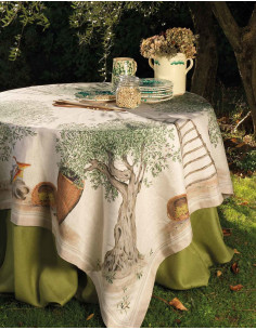 Linen tablecloth with print, Olive tree DOP, 170x170 | TESSITURA TOSCANA TELERIE - 2 2