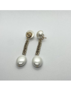 Řetízkové zlaté náušnice s bílou perlou | FRANCIN BRAMLI-1