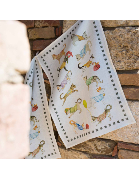 Linen towel Best Friends cats | TESSITURA TOSCANA TELERIE - 1