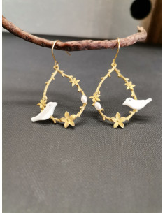 Náušnice s ověsem a perleťovými ptáčky | PIOU PIOU-1