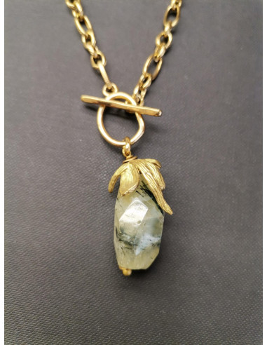 Náhrdelník s přírodním prehnitem, zlatý | PIOU PIOU-1