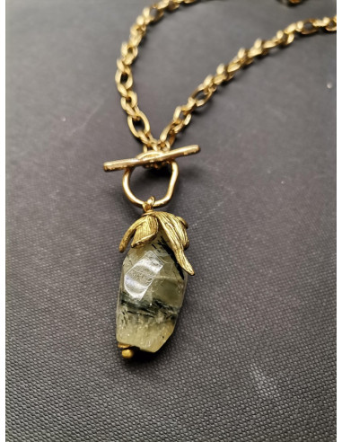 Náhrdelník s přírodním prehnitem, zlatý | PIOU PIOU-3